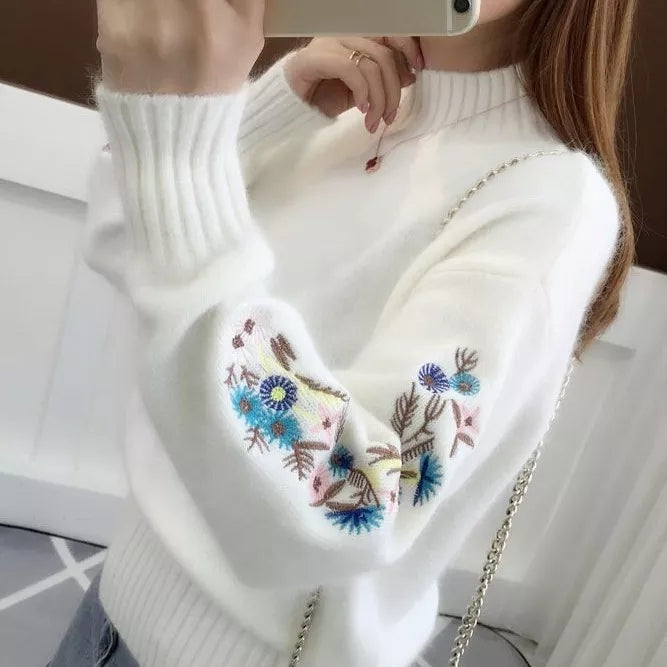 🔥Cashmere Knitted Floral Embroidery Thick Sweater