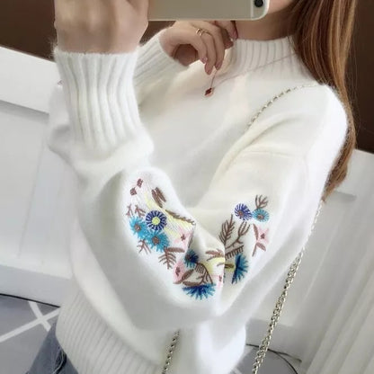 🔥Cashmere Knitted Floral Embroidery Thick Sweater