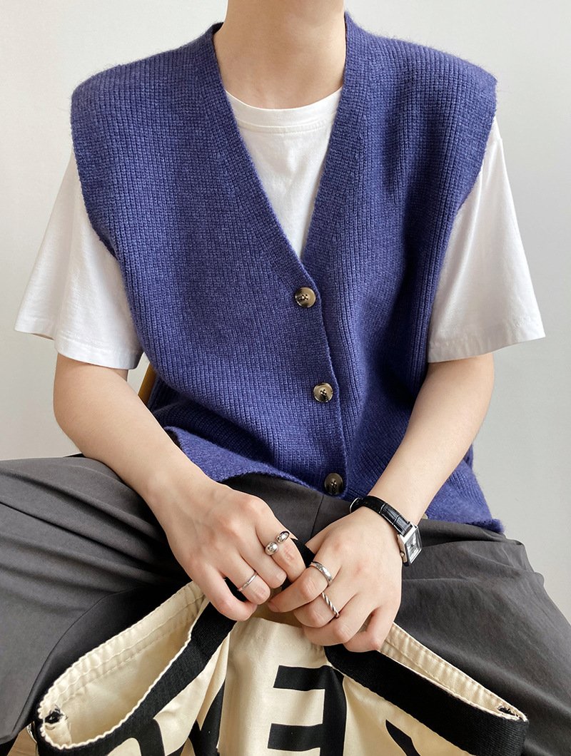 Texture Knit Cardigan Sleeveless Vest Sweater
