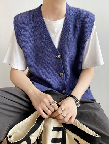 Texture Knit Cardigan Sleeveless Vest Sweater