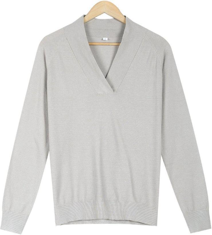 SIMPLE PLAIN LONG SLEEVE V-NECK SWEATER