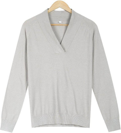 SIMPLE PLAIN LONG SLEEVE V-NECK SWEATER