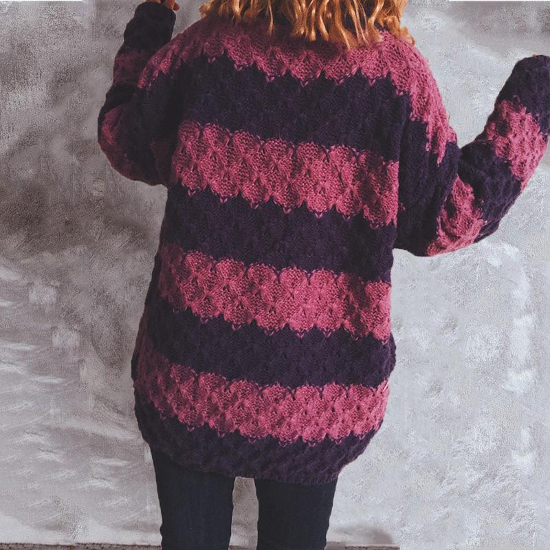 STYLISH COLOR BLOCK PRINT ROUND NECK SWEATER