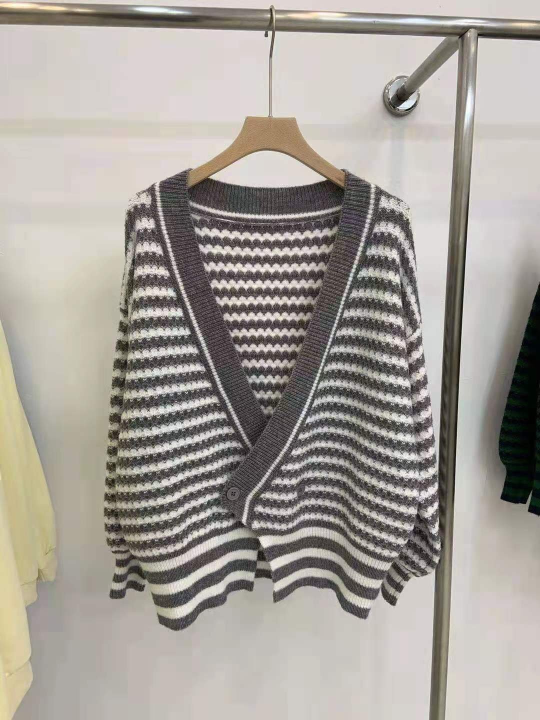 Retro Irregular Loose Striped Cardigan Sweater