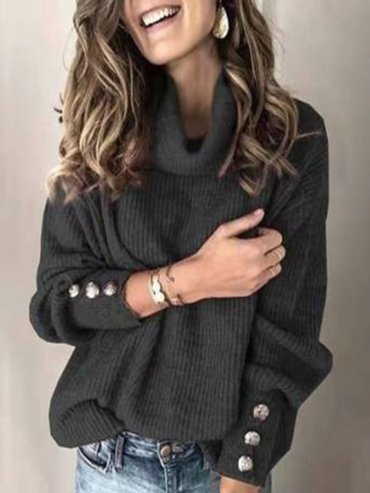 TURTLENECK WARM KNITTED OVERSIZED SWEATER