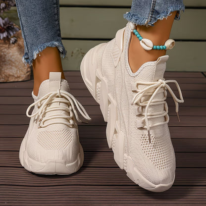 Women's Lightweight & Comfortable Mesh Lace-Up Fly-Woven Sneakers Running Shoes