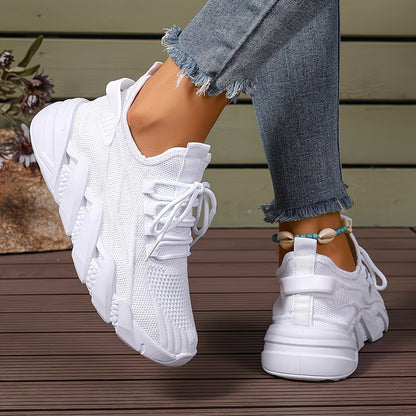 Women's Lightweight & Comfortable Mesh Lace-Up Fly-Woven Sneakers Running Shoes