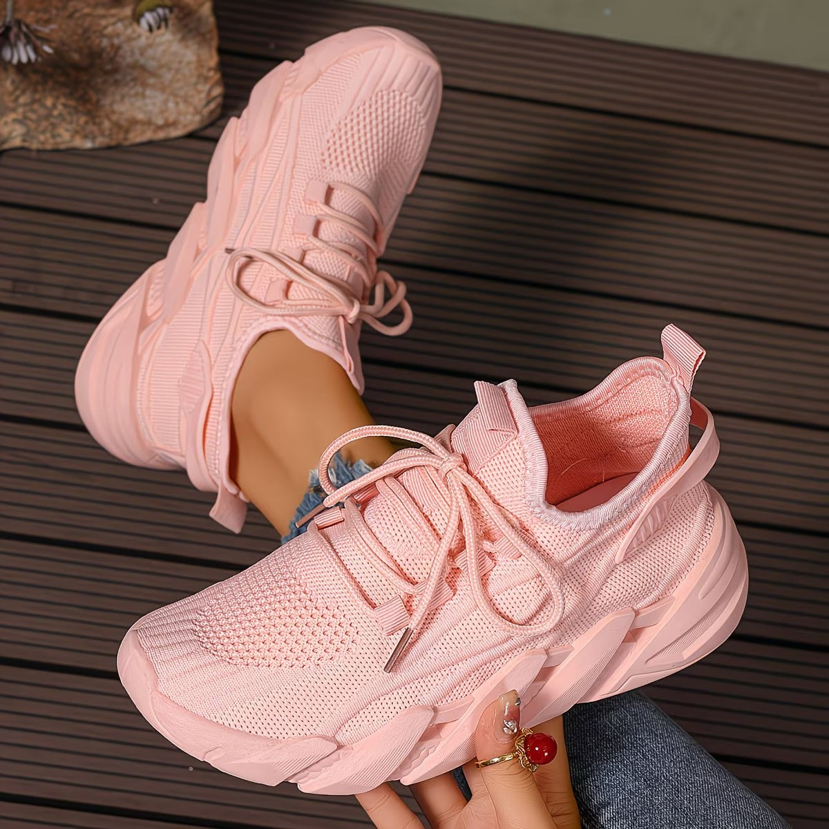 Women's Lightweight & Comfortable Mesh Lace-Up Fly-Woven Sneakers Running Shoes