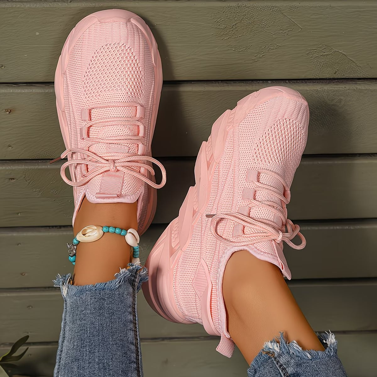 Women's Lightweight & Comfortable Mesh Lace-Up Fly-Woven Sneakers Running Shoes