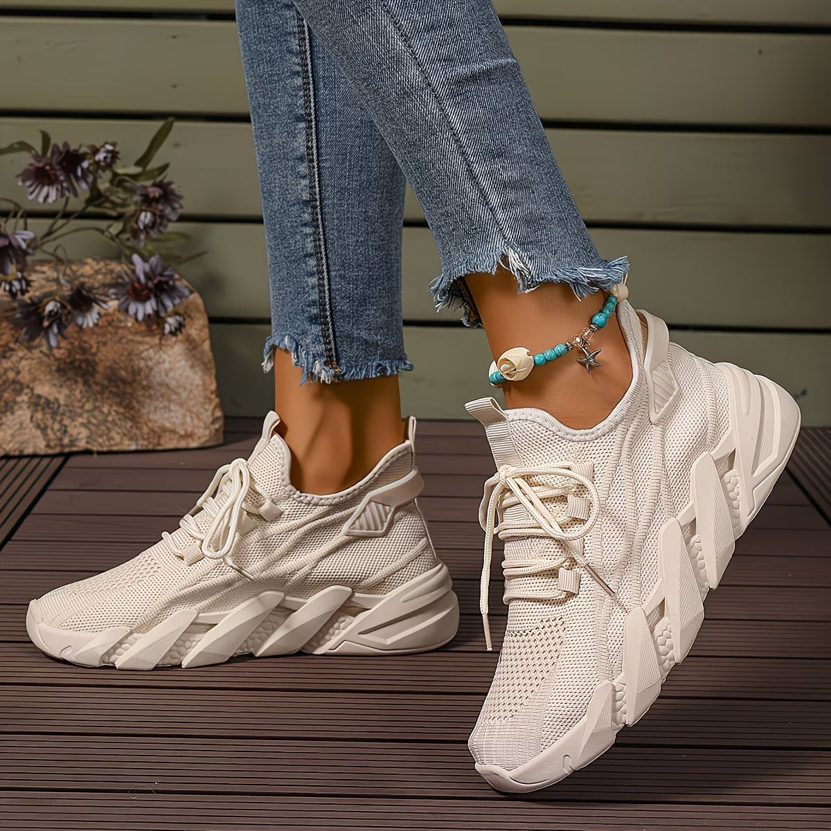 Women's Lightweight & Comfortable Mesh Lace-Up Fly-Woven Sneakers Running Shoes