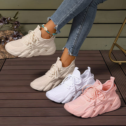Women's Lightweight & Comfortable Mesh Lace-Up Fly-Woven Sneakers Running Shoes