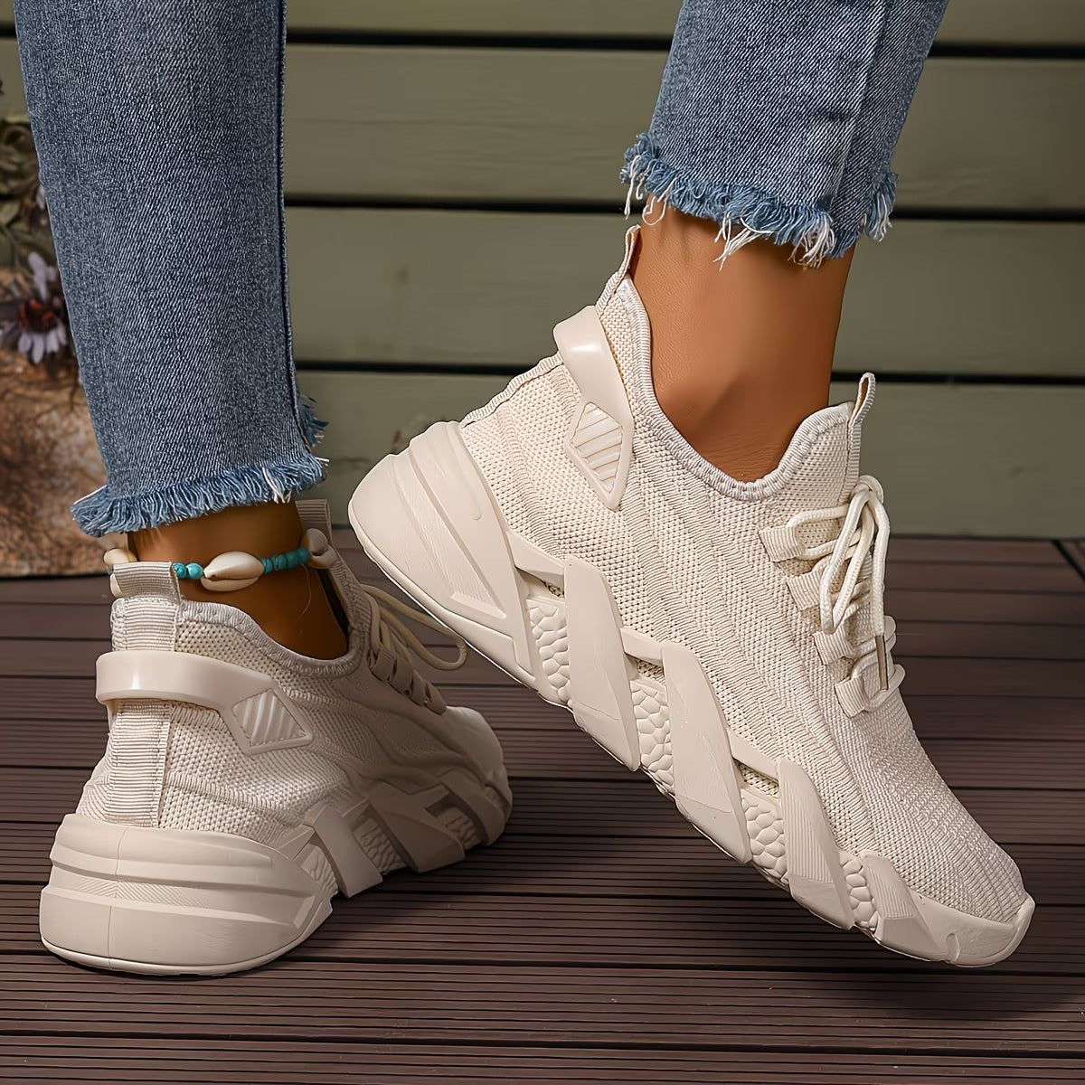 Women's Lightweight & Comfortable Mesh Lace-Up Fly-Woven Sneakers Running Shoes