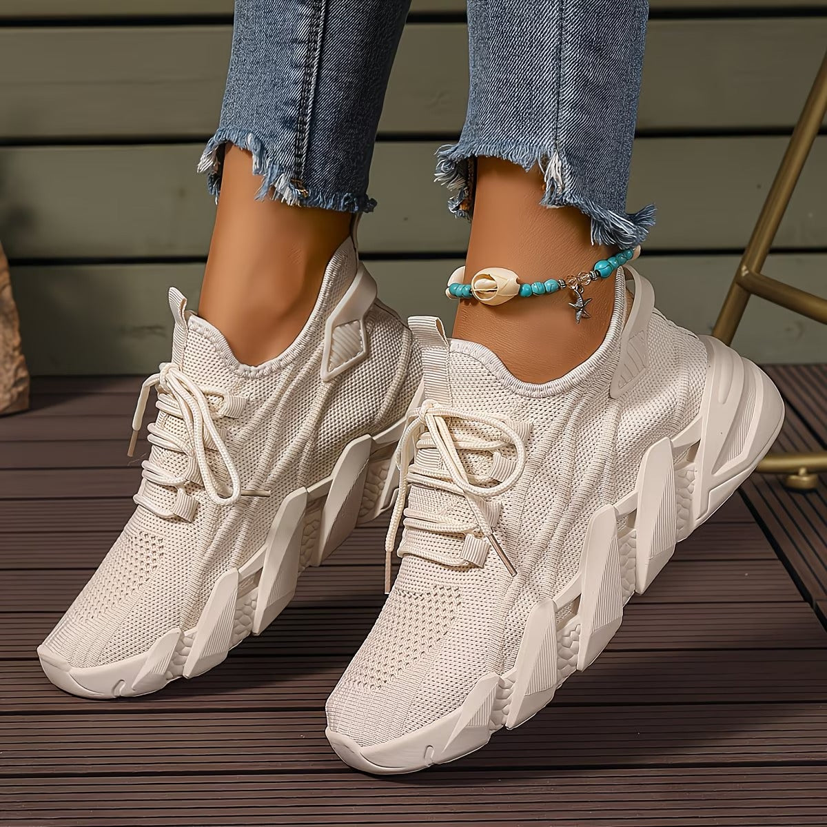 Women's Lightweight & Comfortable Mesh Lace-Up Fly-Woven Sneakers Running Shoes