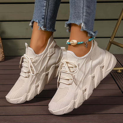 Women's Lightweight & Comfortable Mesh Lace-Up Fly-Woven Sneakers Running Shoes