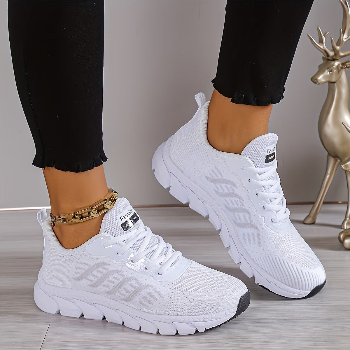 Women's Lightweight & Flexible Striped Embellished Cushioning Sneakers Sports Shoes